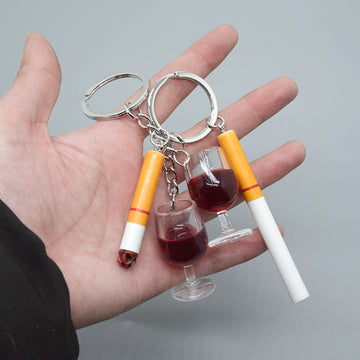 Cigarette and Red Wine Glass Novelty Split Ring Keychains