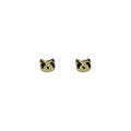 Mini Gold Cat Face Stud Earrings Black Enamel Eyes view 5