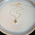 Organic Wavy Frame Square Clear Stone Pendant Necklace Two Tones view 6