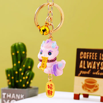 Pink Baby Dragon Keychains in Fortune Tag Ingot and Standing Designs
