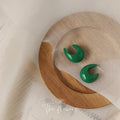 Glossy Green Resin Curved Teardrop Stud Earrings Chunky view 4