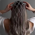 Silver Tone Crystal Lattice Headband With Long Hanging Tassels view 2