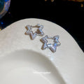 Silver Tone Rhinestone Double Star Huggie Earrings view 4