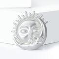 Sun And Moon Face Brooch In Metal With A Sculpted Celestial Face And Radiating Rays view 2