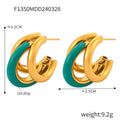 Gold Double C Hoop Stud Earrings Enamel Band Four Colors view 7