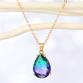 Gold Tone Faceted Teardrop Crystal Pendant Necklaces in Five Colors view 1