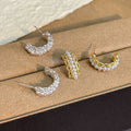 Gold and Silver Pearl Look C Shape Huggie Stud Earrings view 2