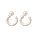 Silver Tone Open Circle Drop Earrings with Pearl Look Studs view 5