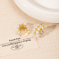 Double Row Pearl Look Gold Tone Small Hoop Earrings view 4