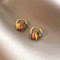 Gold Tone Hoop Earrings With Multicolor Crystal Bars view 3