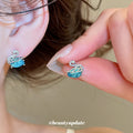 Blue Crystal Swan Stud Earrings in Two Metal Tones view 4