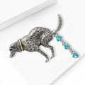 Textured Dog Brooch with Blue Crystal Bead Drop Accents view 2