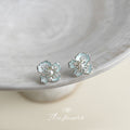 Pale Aqua Translucent Flower White Pearl And Clear Stone Stud Earrings view 3