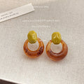 Olive Green Top And Amber Translucent Round Hoop Stud Earrings view 4