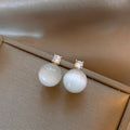 White Cat Eye Round Stud Earrings with Crystal Halos view 1