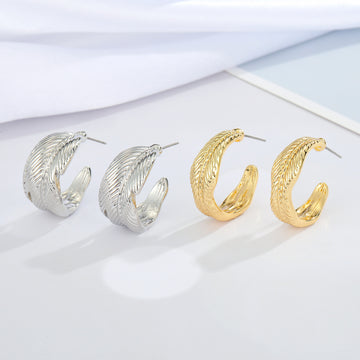 Textured C-Shaped Open Hoop Earrings in Gold or Silver Tone