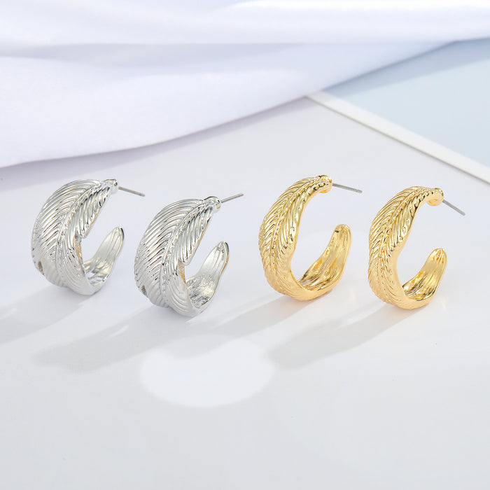 Textured C-Shaped Open Hoop Earrings in Gold or Silver Tone