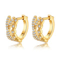 Gold Crossed Band CZ Mini Huggie Hoop Earrings Pair view 2