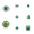 Green Silver Tone Flower Crystal Eight Designs Metal Brooch Pin view 5