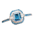 Blue Emerald-Cut Solitaire Double-Halo Ring In Silver Tone view 5