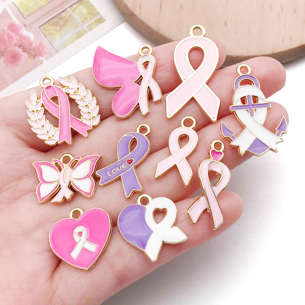 Zinc Alloy Pink Butterfly Heart Ribbon Charm Pendant for DIY Bracelet Keychain