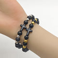 Black Wood Bead Cross Stretch Bracelet Mixed Accents view 4
