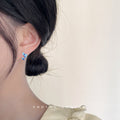 Silver Blue Enamel Leaf Stud Earrings Gradient Three-Leaf Pair view 2