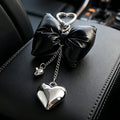 Metallic PU Leather Bow Charm With Dangling Heart Pendants view 3
