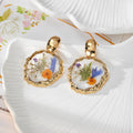 Gold Wavy Frame Resin Dried Flower Stud Earrings 7 Styles view 3