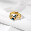 Gold Tone Textured Multiband Evil Eye Adjustable Rings view 7