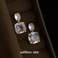 Gold Tone Clear Double Stone Square Drop Stud Earrings view 4
