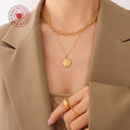 Textured Oval Link Chain Necklace Bracelet Gold Steel Tone Set view 3