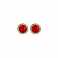 Round Faceted Crystal Halo Stud Earrings Red Green Gold view 5