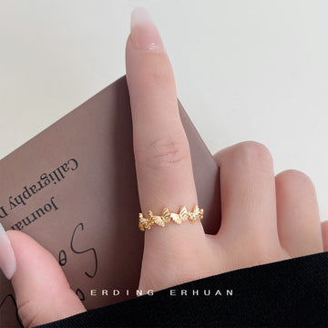 Gold Tone Wheat Branch Clear Stone Adjustable Open Ring