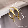 Gold White Tone Clear CZ Drop Huggie Hoop Earrings Pair view 4