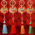 Enamel Lion Dance Head Tassel Keychains in Ten Bright Color Options view 1