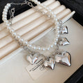 Gold and Silver Tone Pearl Necklaces with Heart Charms view 7