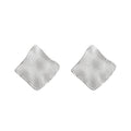 Silver Textured Geometric Square Liquid Metal Stud Earrings view 5