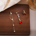 Mismatched Cherry Pearl Look Extra Long Stud Earrings view 2