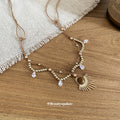 Gold Tone Sunburst and Brown Teardrop Layered Necklace view 4