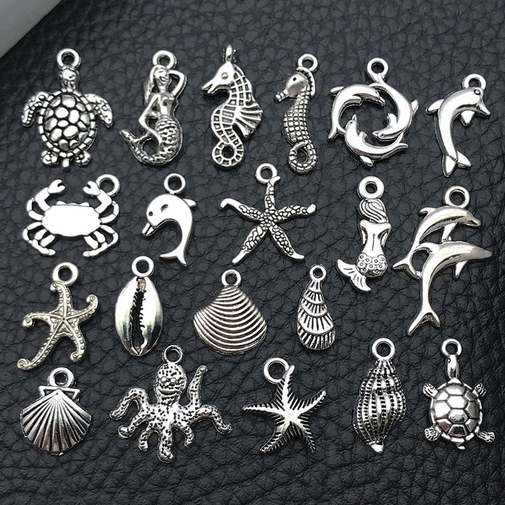 Antique Silver Zinc Alloy Seahorse Turtle Starfish Ocean Charm Pendant for DIY Earrings