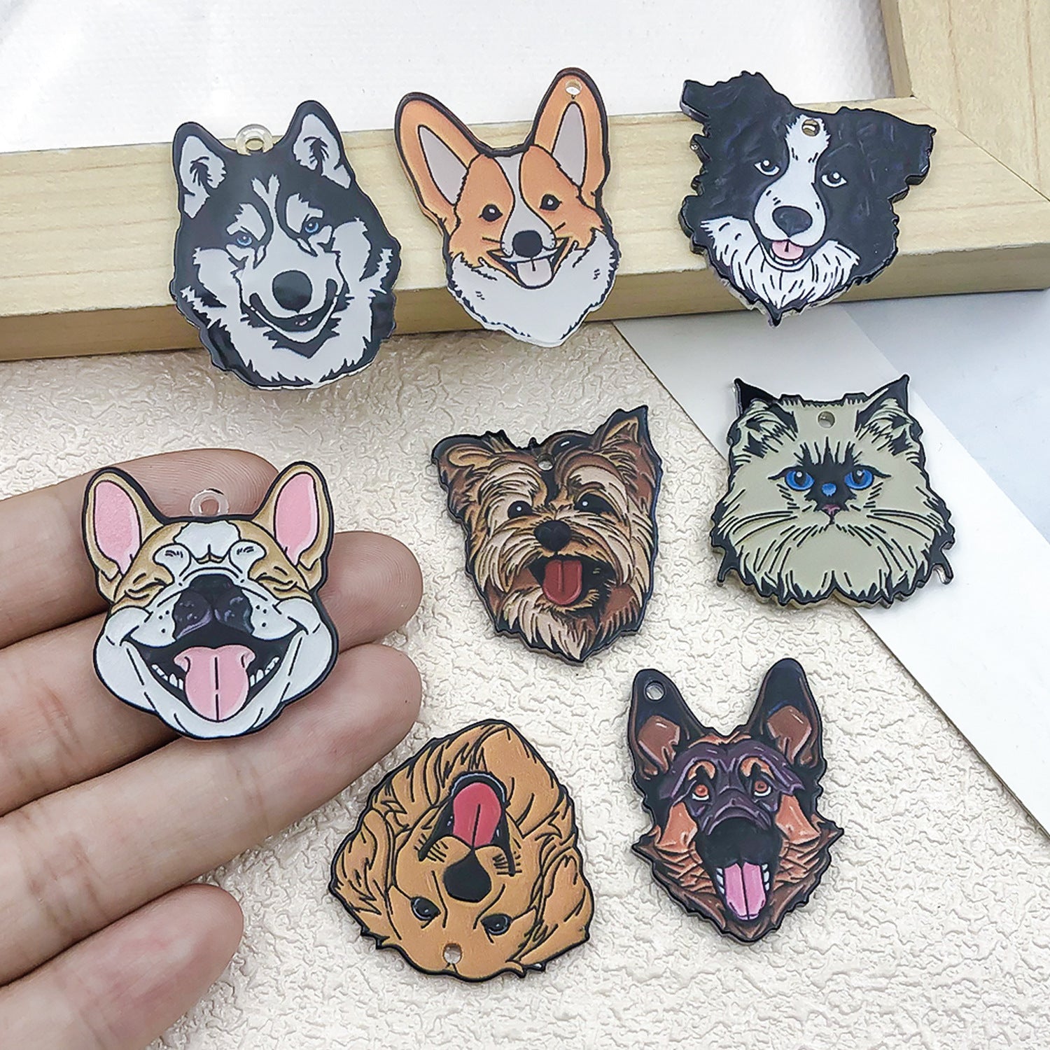 Printed Acrylic Cartoon Dog Double Sided Charm Pendant for Bracelet Necklace Keychain DIY