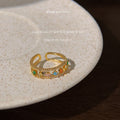 Gold Tone Multicolor Baguette Fringe Adjustable Open Ring view 3