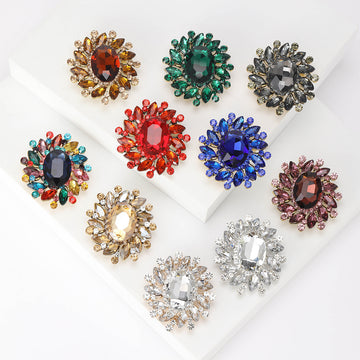 Oval Crystal Radiant Floral Cluster Brooch in Ten Colors