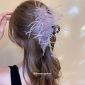 Purple Fluffy Feather Rhinestone Chain Dangle Hair Claw view 3