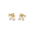 Bow Flower and Pearl Drop Ear Clips in Gold and Silver view 5