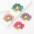 Scalloped Enamel Peony Brooch in Four Colors With Pearl view 1