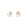 White Flocked Bunny Rabbit Stud Earrings Three Styles view 5
