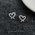 Silver Lace Open Heart Pearl Pavé Zircon Stud Earrings view 1
