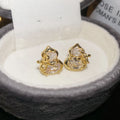 Gold Gourd Shape Crystal Stud Earrings with Layered Curves view 6